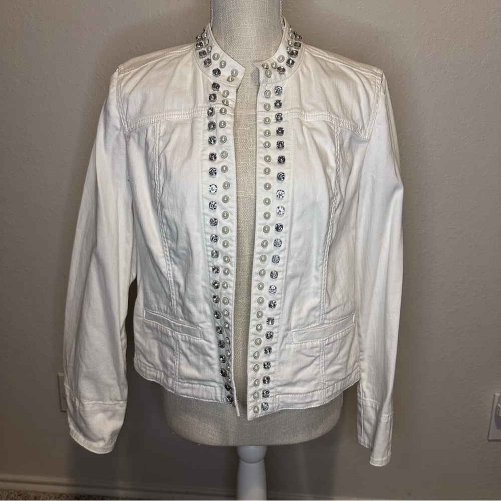 White Studded Denim Jacket, Medium - image 1